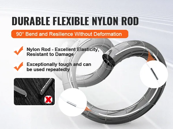 durable flexible nylon rod, 90° bend resilience, VEVOR dryer vent cleaner kit.