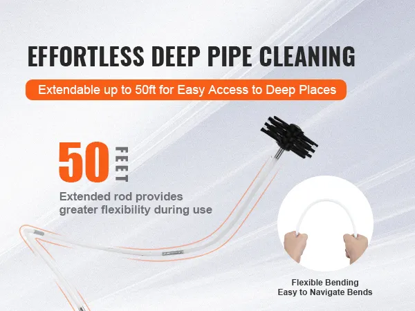 effortless deep pipe cleaning with VEVOR dryer vent cleaner kit, extendable up to 50 feet for flexibility.