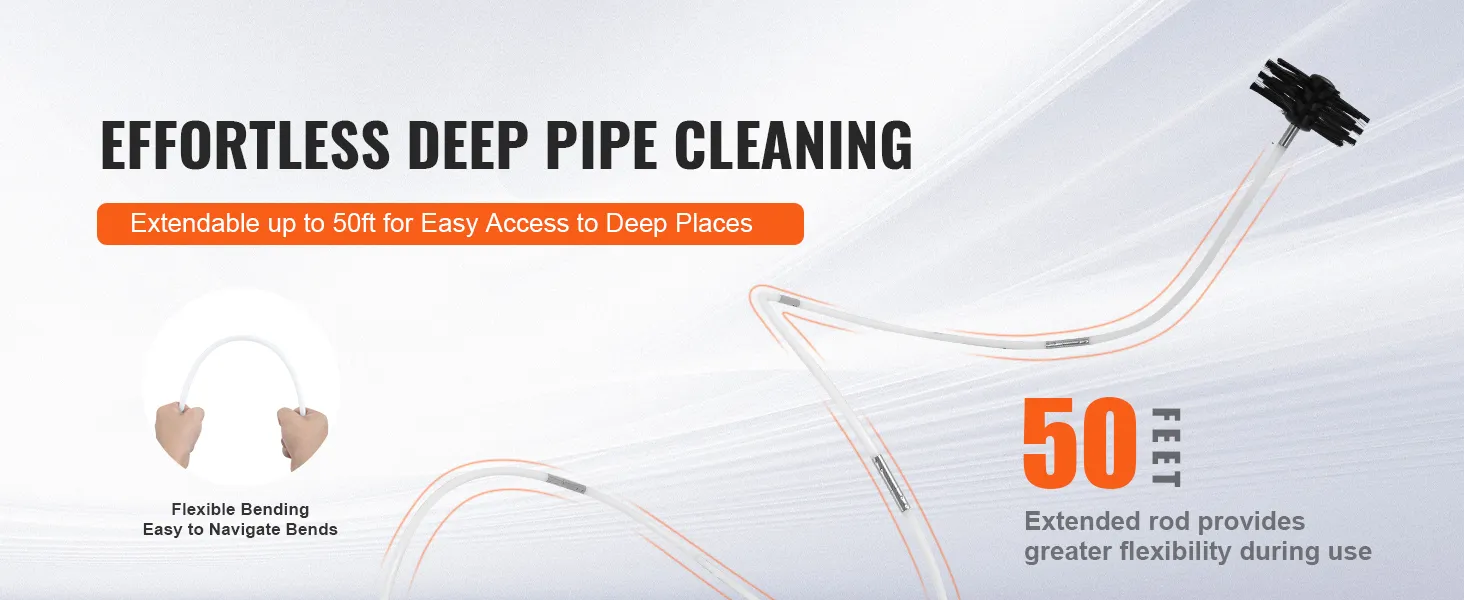 effortless deep pipe cleaning with VEVOR dryer vent cleaner kit, extendable up to 50 feet for flexibility.