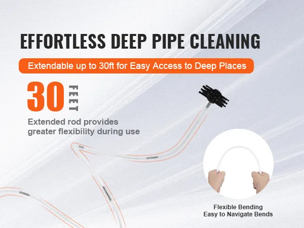 effortless deep pipe cleaning with VEVOR dryer vent cleaner, extendable to 30ft for easy access.