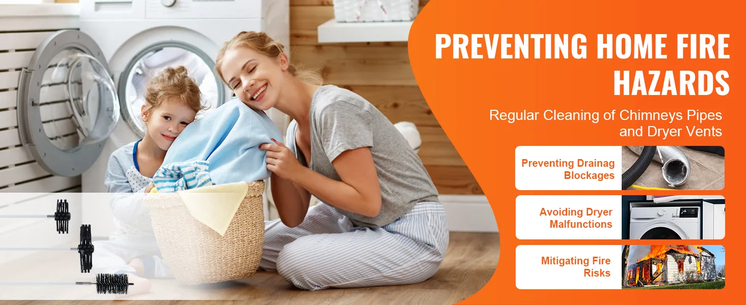 prevent home fire hazards with VEVOR dryer vent cleaner kit. clean chimneys, dryer vents, and avoid malfunctions.