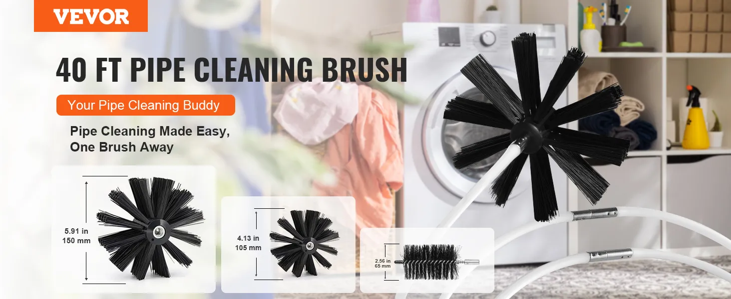 Zestaw VEVOR do czyszczenia otworów wentylacyjnych suszarki w pralni z pralką i półkami do przechowywania.