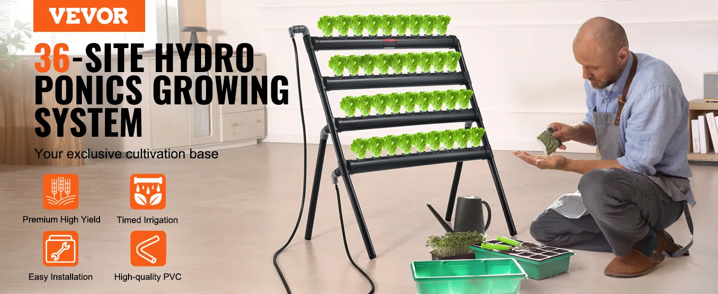 VEVOR hydrocultuursysteem voor het kweken van planten op 36 locaties met een uitstekende opbrengst, tijdgestuurde irrigatie en eenvoudige installatie.