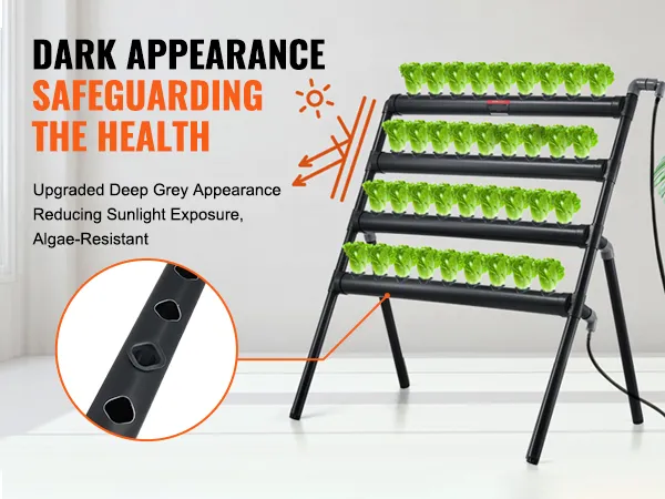 VEVOR hydrocultuursysteem met donkergrijs design, vermindert blootstelling aan zonlicht en is voorzien van groene planten.