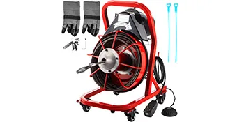 Barrena de drenaje eléctrica VEVOR con guantes de seguridad, brocas y bridas.