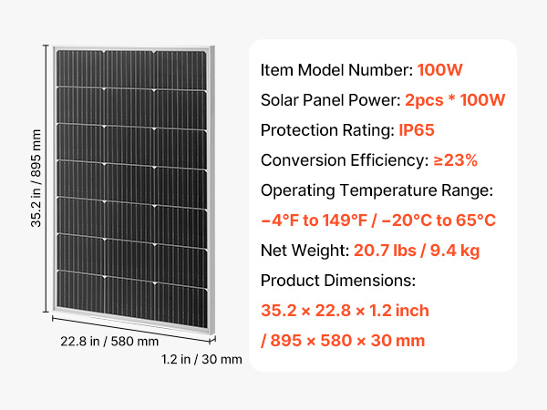 VEVOR 100W Mono Solar Panels – 2PCS, 23% Efficiency