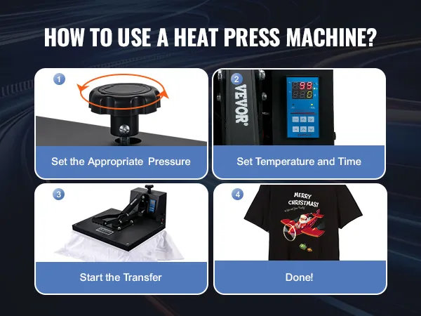 Hoe gebruik je de VEVOR-persmachine? Stel de druk en temperatuur in, start de overdracht en je shirt is klaar met het ontwerp.