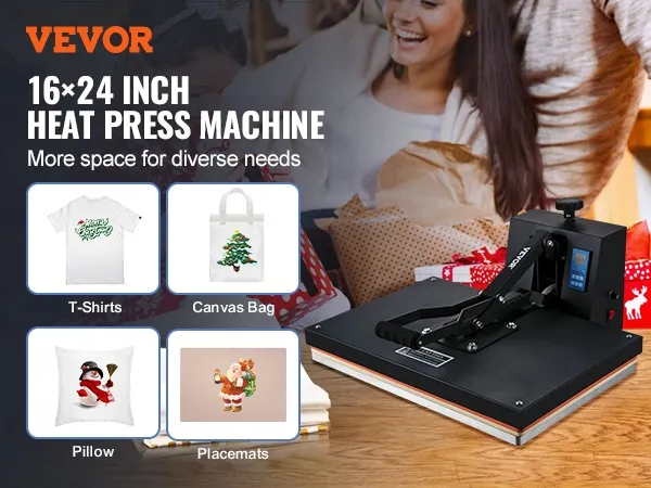 VEVOR warmtepersmachine 16x24 inch voor canvas tassen, t-shirts, kussens en placemats.