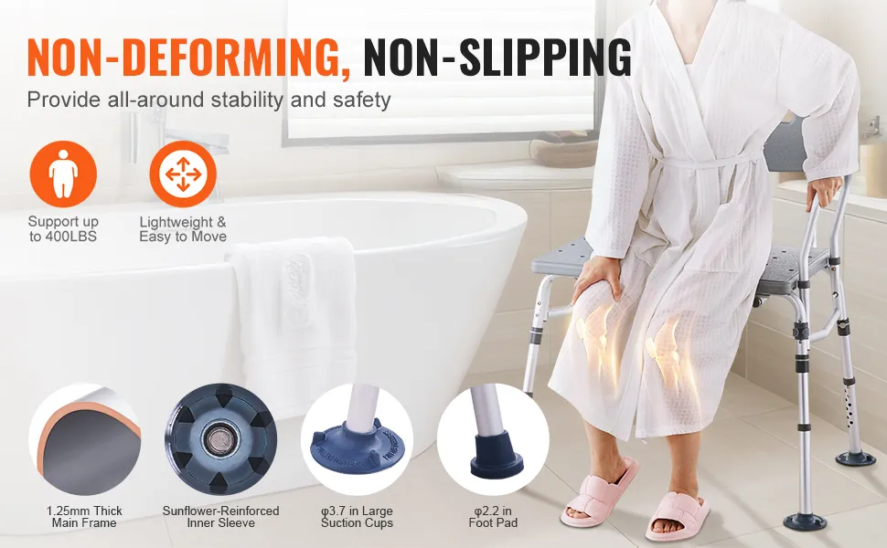VEVOR tub transfer bench, support up to 400lbs, non-deforming, non-slipping, lightweight, and easy to move.