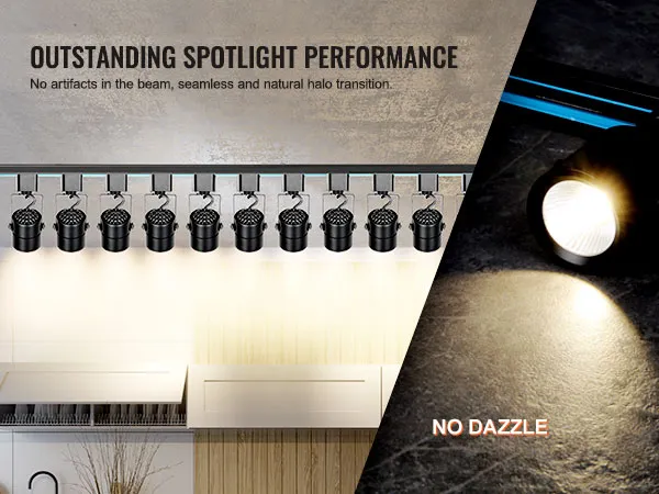 VEVOR led track lighting heads highlighting superior spotlight performance with no artifacts or dazzles.