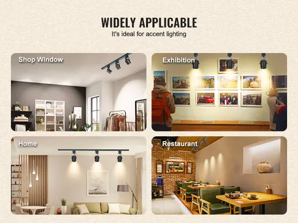 Cabezales de iluminación de riel LED VEVOR para escaparates, exposiciones, hogares y restaurantes, ideales para iluminación de acento.