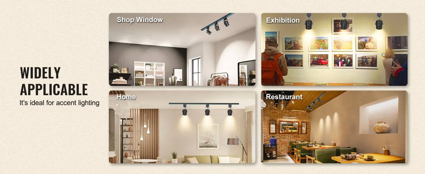 Cabezales de iluminación de riel LED VEVOR para escaparates, exposiciones, hogares y restaurantes, ideales para iluminación de acento.