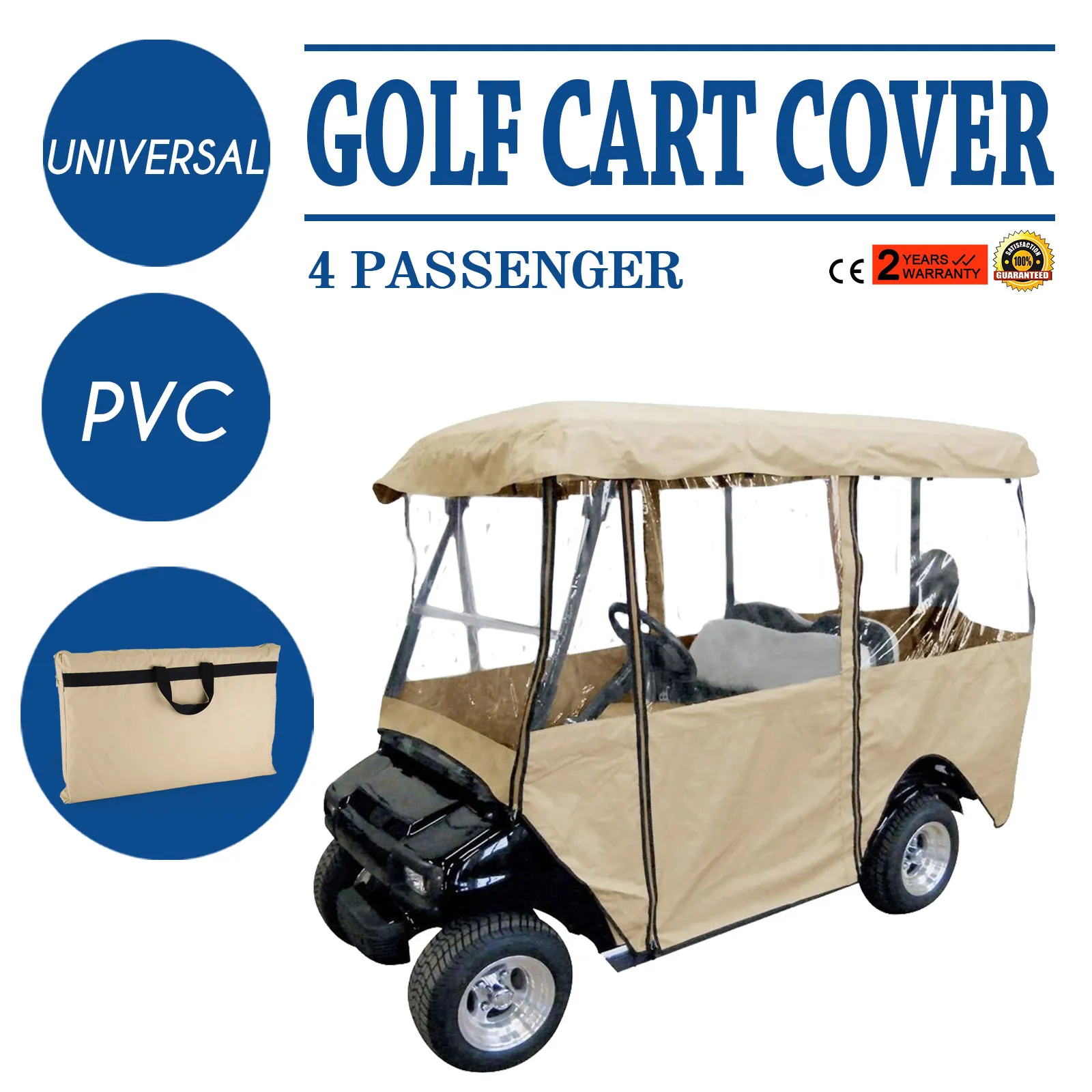 Carcasa para carrito de golf VEVOR, cubierta universal de PVC para carrito de cuatro pasajeros, color beige.