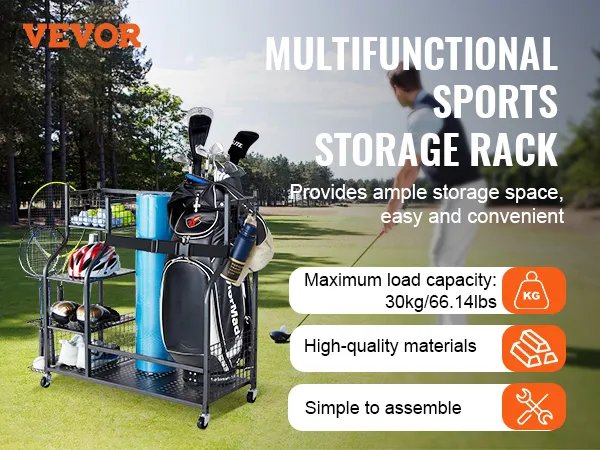 De VEVOR golfopslaggarageorganizer op de golfbaan biedt eenvoudige montage en hoogwaardige materialen.