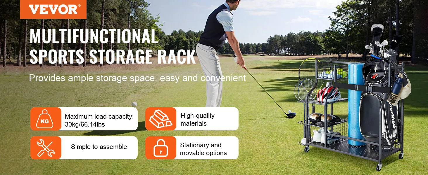 De VEVOR golfopslaggarageorganizer op de golfbaan biedt eenvoudige montage en hoogwaardige materialen.