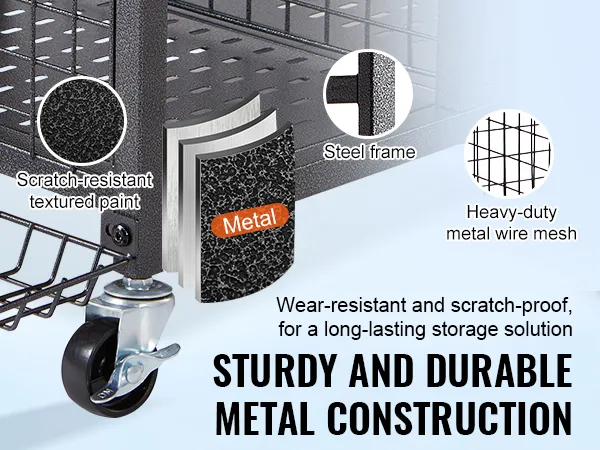 Robuuste VEVOR golf-opberggarage-organizer met duurzaam, slijtvast metalen frame, gaas en wielen.