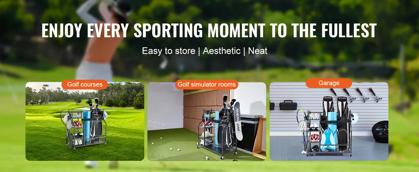 VEVOR golfopslaggarage-organizer voor golfbanen, simulators en garages. Eenvoudige opslag en strak design.