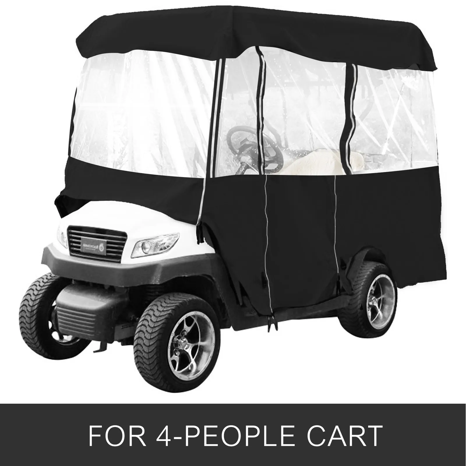 Carcasa para carrito de golf VEVOR para 4 personas, cubierta negra con ventanas transparentes.
