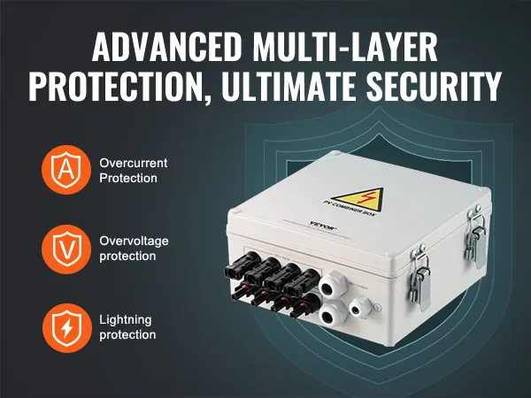 VEVOR zonne-PV-combinerbox met overstroom-, overspannings- en bliksembeveiliging voor ultieme veiligheid.