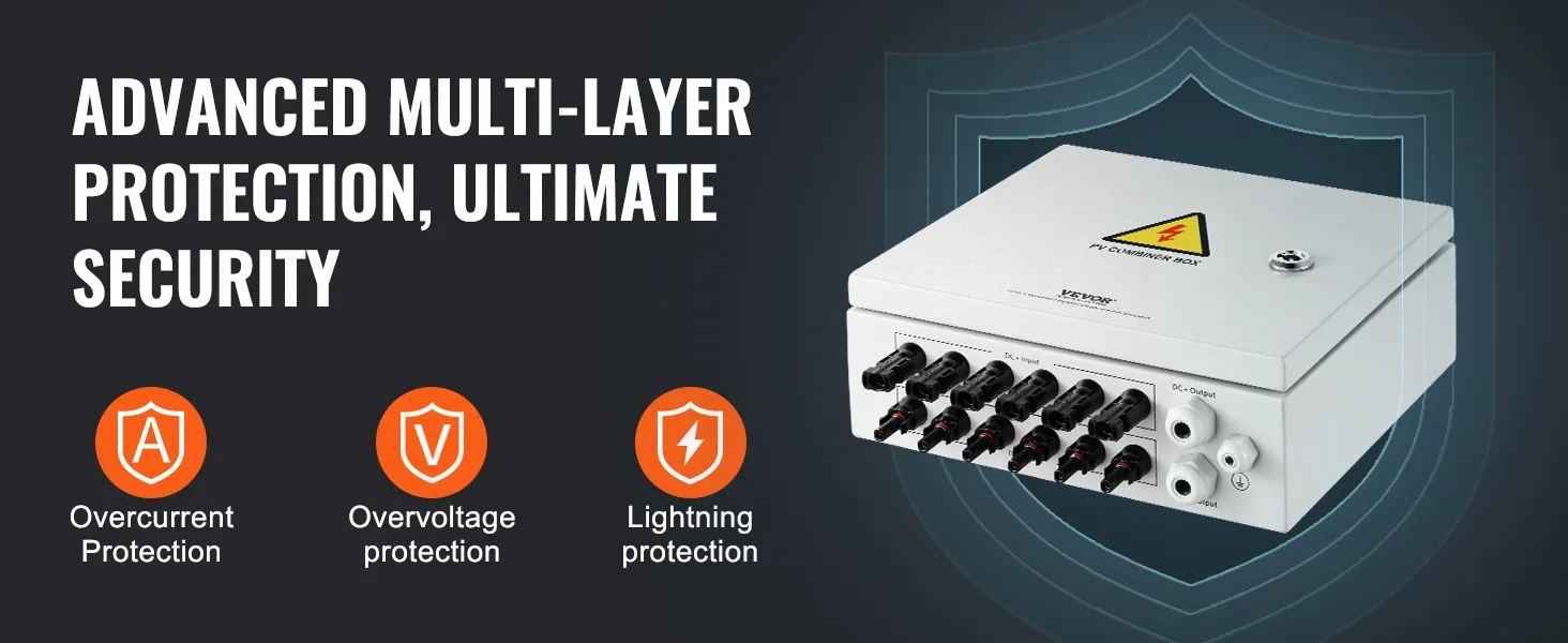 VEVOR solar combiner box with overcurrent, overvoltage, and lightning protection for ultimate security