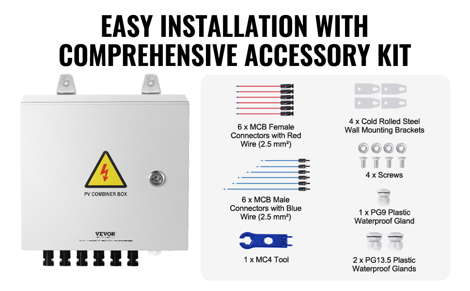 VEVOR Solar PV Combiner Box 6 String 15A for Solar Panel