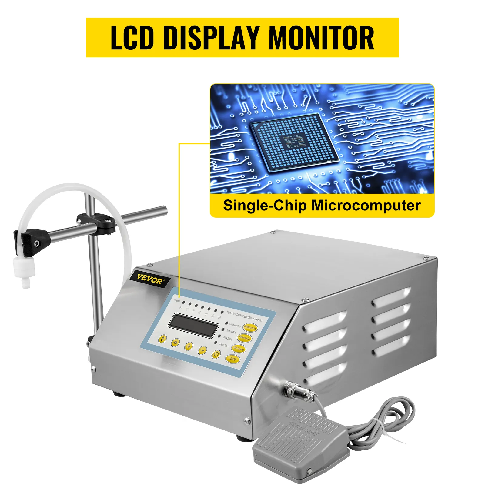 Riempitrice di liquidi VEVOR con display LCD e microcomputer a chip singolo.