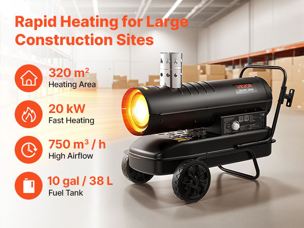 VEVOR Torpedo Space Heater – 20kW, 144L Tank, Wheels