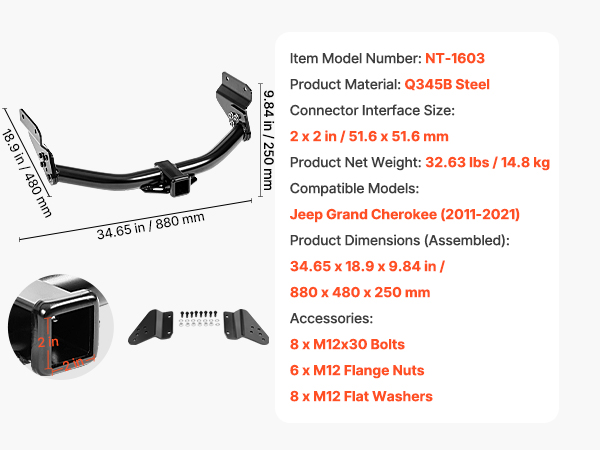 VEVOR Class 3 Trailer Hitch, 2-Inch Receiver, Compatible