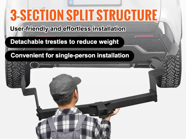user installing VEVOR class 3 trailer hitch with 3-section split structure, easy and user-friendly.