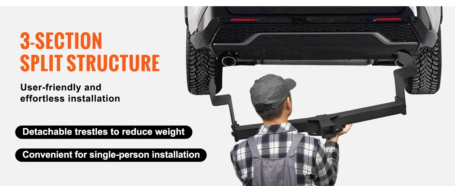 user installing VEVOR class 3 trailer hitch with 3-section split structure, easy and user-friendly.