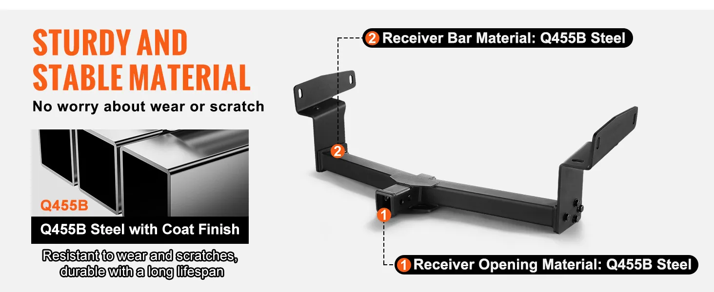 VEVOR class 3 trailer hitch made from q455b steel, durable and resistant to wear and scratches.
