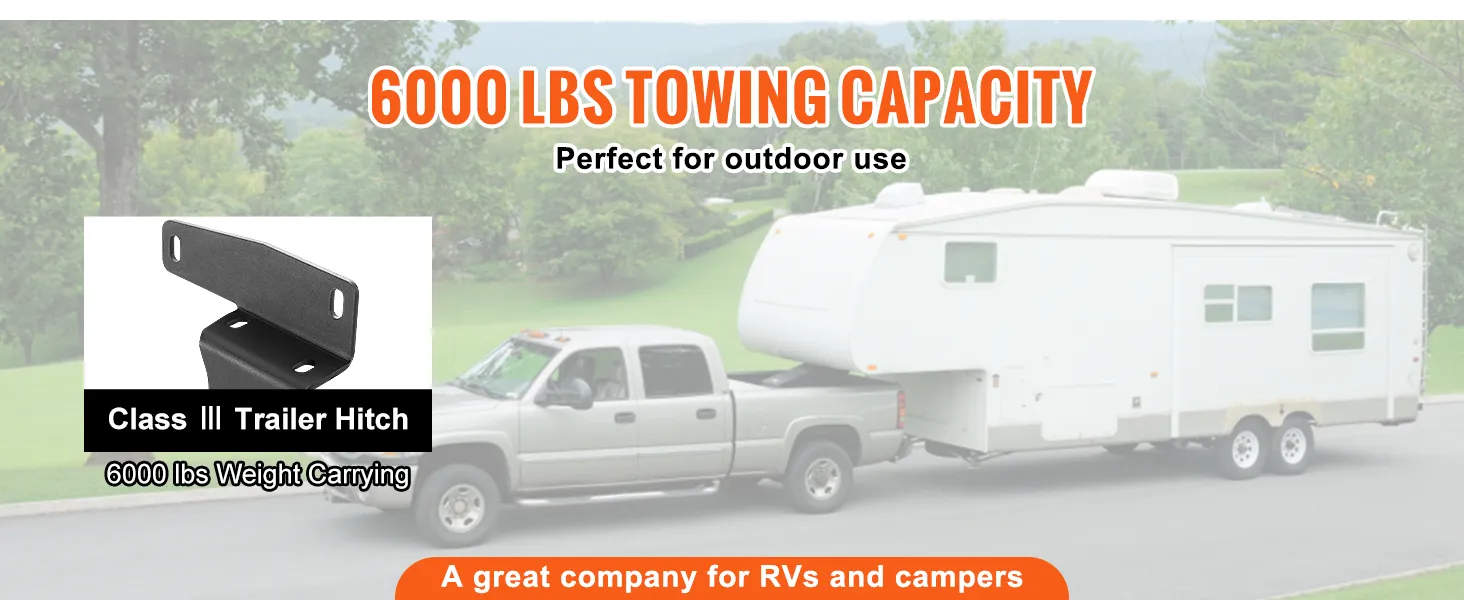 6000 lbs towing capacity, perfect for outdoor use. VEVOR class 3 trailer hitch ideal for rvs and campers.