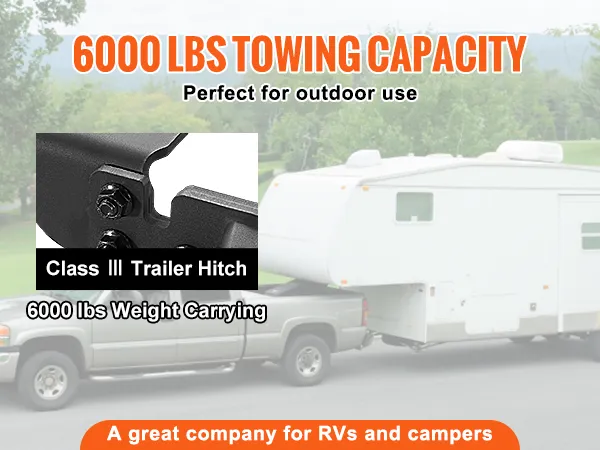 VEVOR class 3 trailer hitch with 6000 lbs towing capacity, ideal for outdoor rv and camper use.