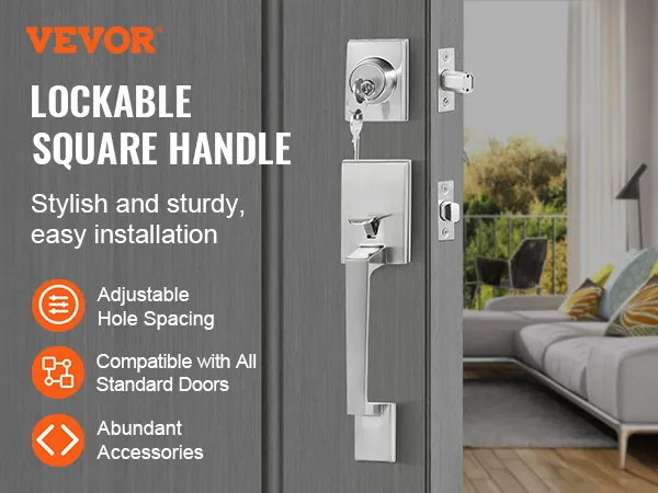 VEVOR voordeurkrukset, afsluitbaar, vierkant design, stijlvol en stevig, eenvoudige installatie.