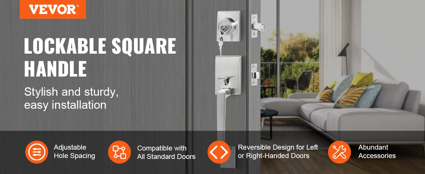 VEVOR voordeurkrukset, afsluitbaar, vierkant design, stijlvol en stevig, eenvoudige installatie.