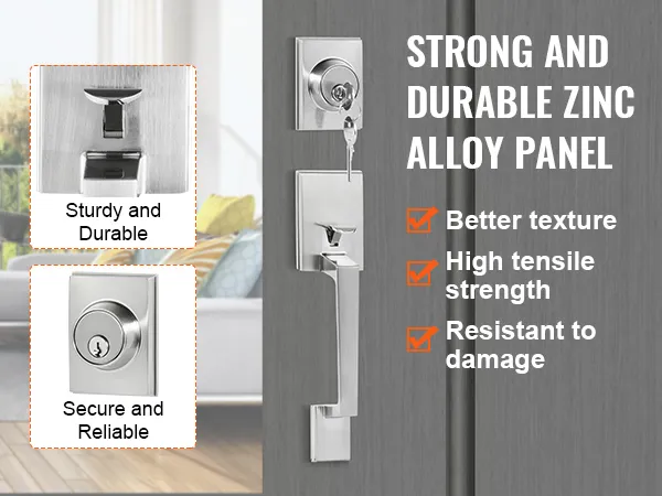 VEVOR voordeurkrukset met sterk paneel van zinklegering, hoge treksterkte en duurzaamheid.