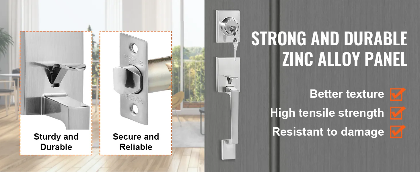 VEVOR voordeurkrukset met sterk paneel van zinklegering, hoge treksterkte en duurzaamheid.