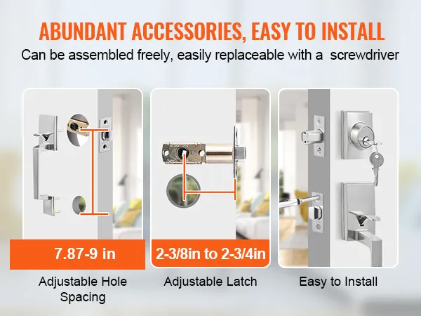 VEVOR voordeurkrukset met verstelbare gatafstand en grendel, eenvoudige installatie met schroevendraaier