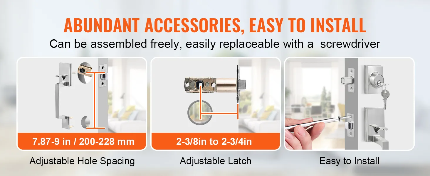 VEVOR voordeurkrukset met verstelbare gatafstand en grendel, eenvoudige installatie met schroevendraaier
