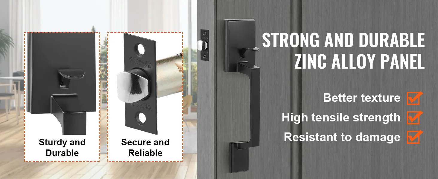 VEVOR voordeurgreep met zinklegering paneel, hoge treksterkte, stevig en duurzaam ontwerp.