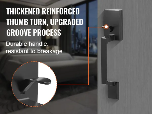 close-up van VEVOR voordeurgreep met duurzame, versterkte duimdraai en verbeterd groefproces.