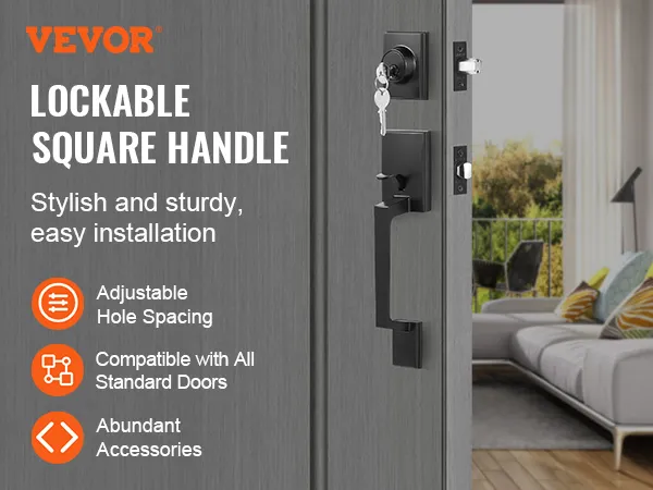 VEVOR voordeurkrukset met afsluitbare vierkante kruk, eenvoudige installatie en compatibel met alle deuren.