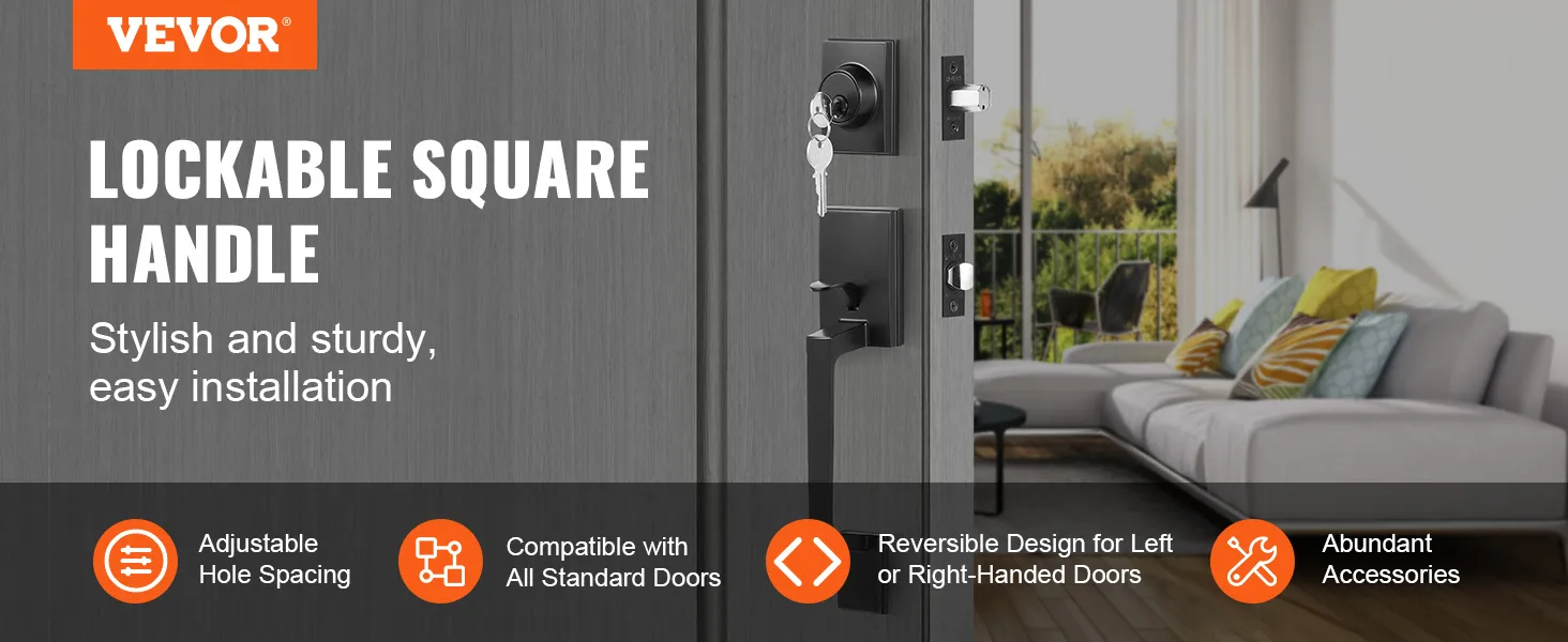 VEVOR voordeurkrukset met afsluitbare vierkante kruk, eenvoudige installatie en compatibel met alle deuren.