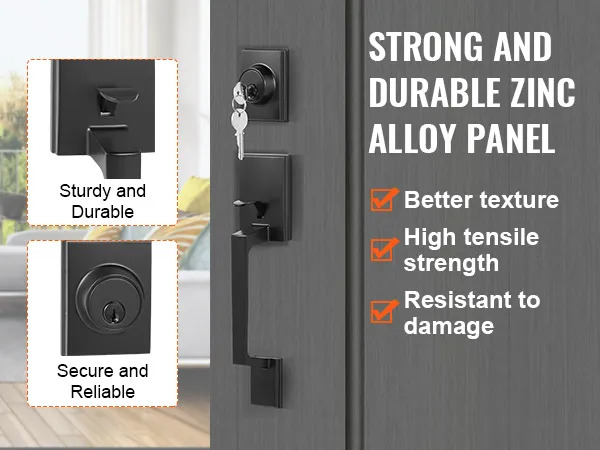 VEVOR voordeurkrukset: stevig, veilig, paneel van zinklegering, hoge treksterkte, bestand tegen beschadigingen.