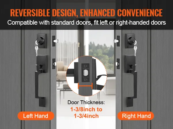 VEVOR voordeurkrukset, omkeerbaar ontwerp, past op standaard-, links- en rechtsdraaiende deuren.