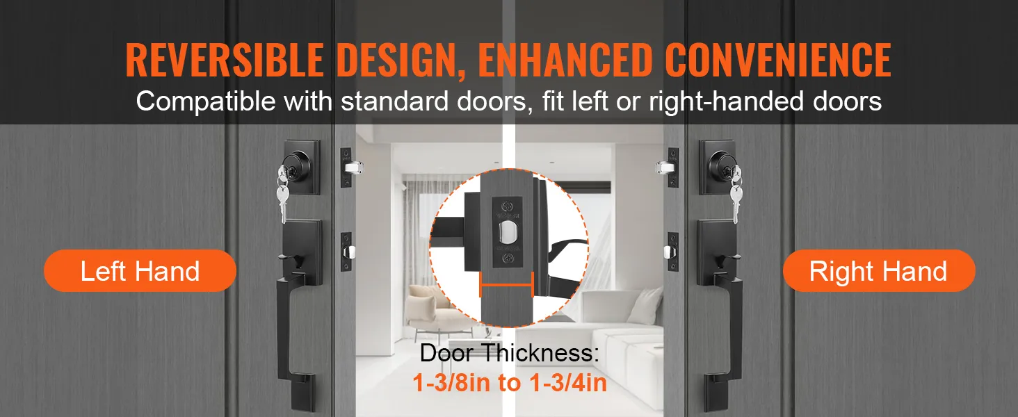 VEVOR voordeurkrukset, omkeerbaar ontwerp, past op standaard-, links- en rechtsdraaiende deuren.