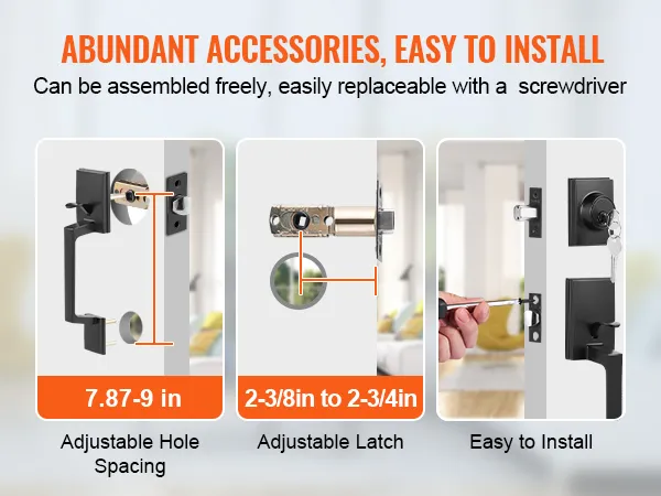 VEVOR voordeurkrukset met verstelbare gatafstand en grendel, eenvoudig te installeren met een schroevendraaier.