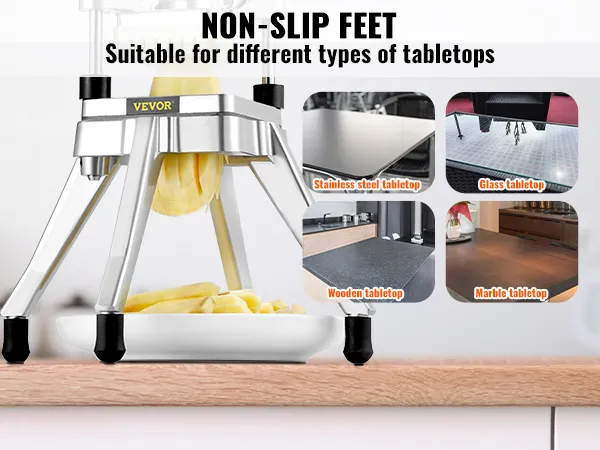 VEVOR vegetable chopper with non-slip feet in use, suitable for various types of table surfaces.