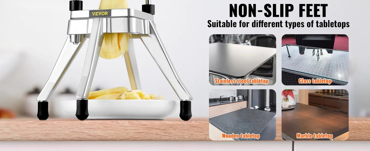 VEVOR vegetable chopper with non-slip feet in use, suitable for various types of table surfaces.