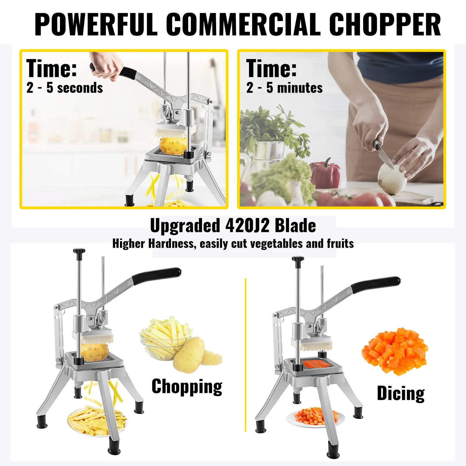 powerful VEVOR vegetable chopper with upgraded 420j2 blade, ideal for chopping and dicing veggies quickly.